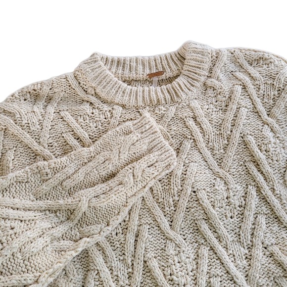 Free People Sweater Women's XS Cream Cable Knit Pullover Chunky Boho Slouchy - Picture 1 of 7